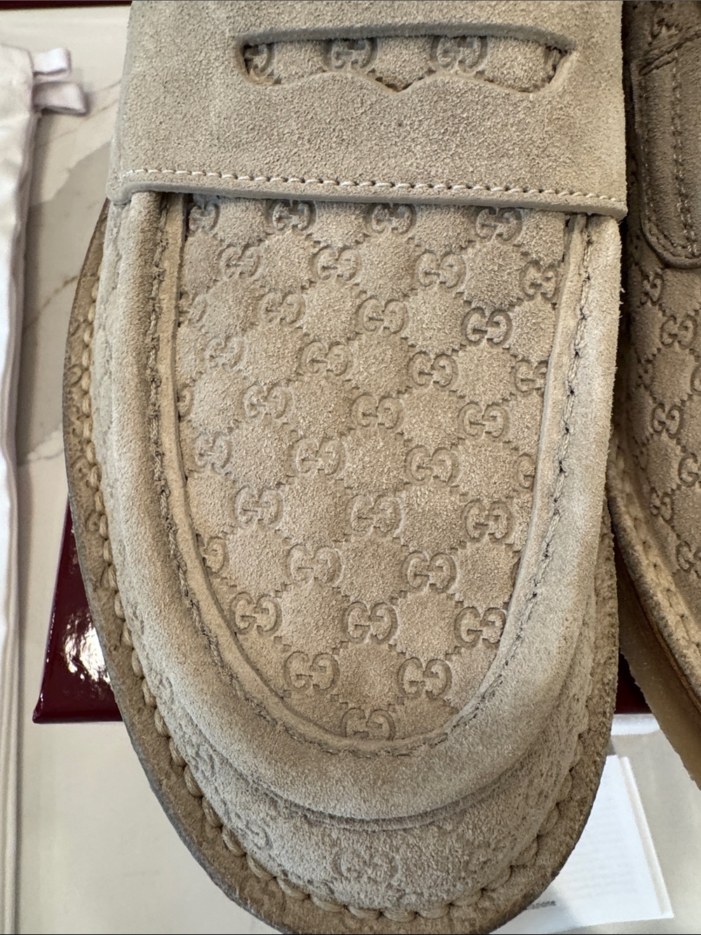 Gucci MEN Beige Suede Micro GG Monogram Penny Loafers  Oatmeal EUR 9.5 US 10.5 - Picture 8 of 16